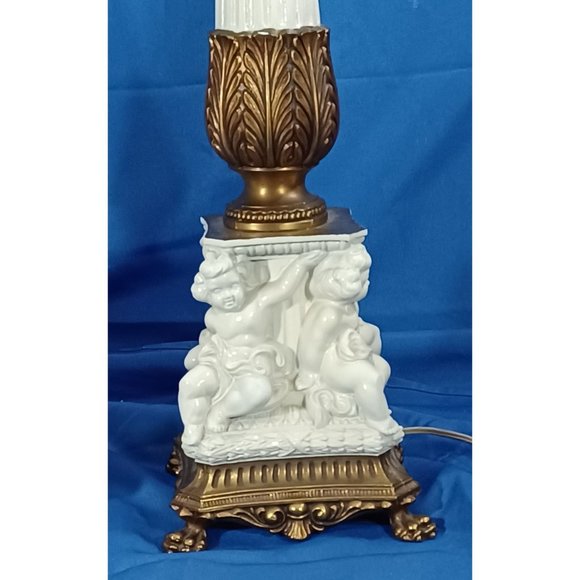 Must Buy Both Neoclassical Bronze Cherub Hollywood Regency Buffet Table Lamp - Picture 5 of 16